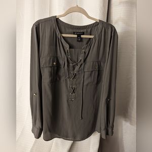 18W INC olive green lace up blouse